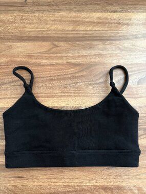 Buffbunny Collection Cotton Black Sports Bra Medium Scoop Neck Thin Straps NWOT
